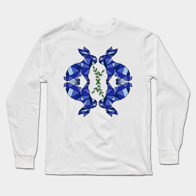 Geometric Rabbits with Plant Long Sleeve T-Shirt by HLeslie Design